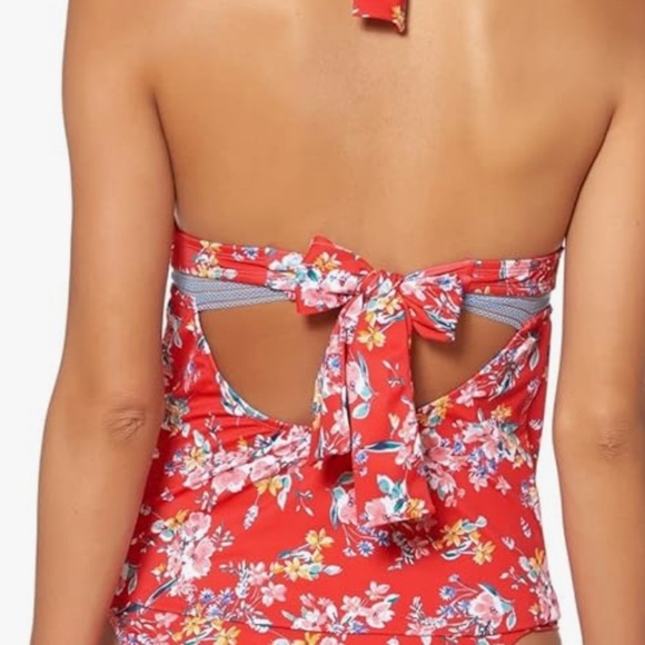 Jessica Simpson Chantilly Halter Red Floral Swim Tankini Top NWT Size Large - Picture 2 of 11